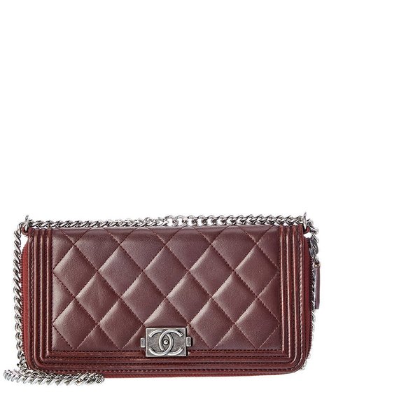 Chanel Handbags - Chanel Burgundy Quilted Lambskin Leather Wallet on Chain (Authentic Pre-Owned)